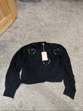 Love Tree Black Crewneck Sweater with Subtle Beading
